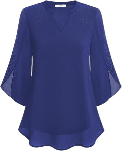 Anneliese - Flowy Blouse with Sheer Sleeves for Summer Outfits