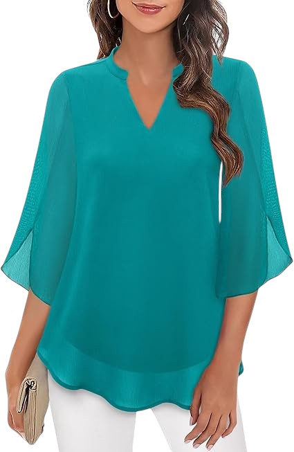 Anneliese - Flowy Blouse with Sheer Sleeves for Summer Outfits