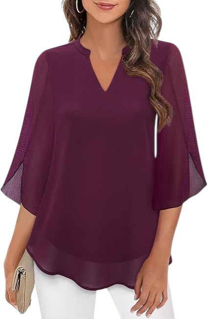 Anneliese - Flowy Blouse with Sheer Sleeves for Summer Outfits