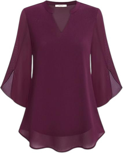 Anneliese - Flowy Blouse with Sheer Sleeves for Summer Outfits