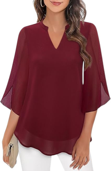 Anneliese - Flowy Blouse with Sheer Sleeves for Summer Outfits