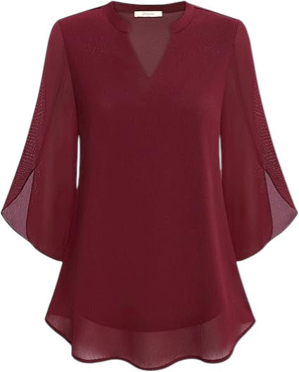 Anneliese - Flowy Blouse with Sheer Sleeves for Summer Outfits