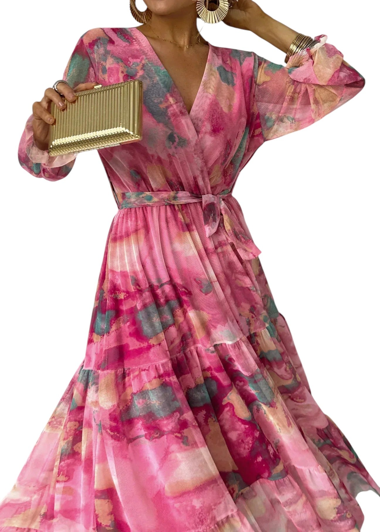 Evelisse - Printed Midi Dress with Relaxed Fit and Side Pockets