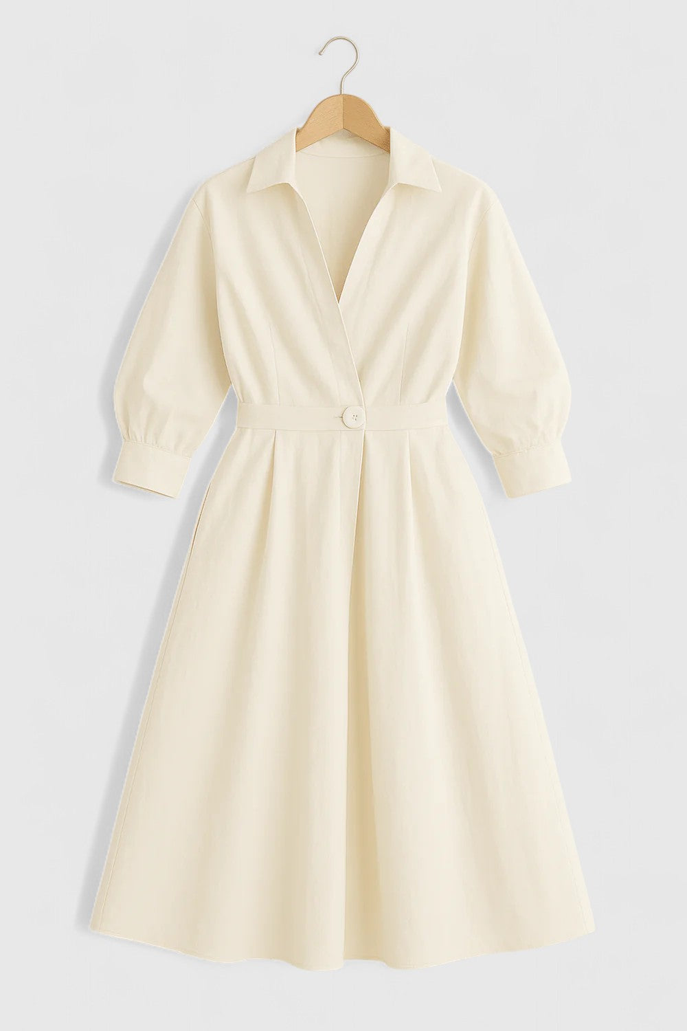 Calantha Midi Dress with Structured Collar and Cinched Waist for Workwear