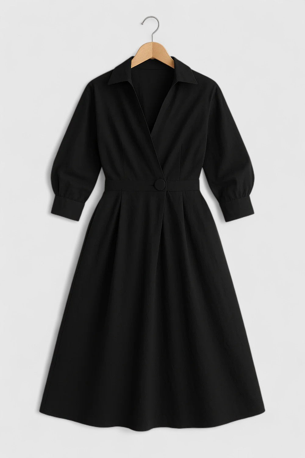 Calantha Midi Dress with Structured Collar and Cinched Waist for Workwear