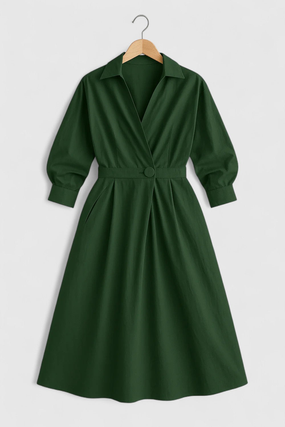 Calantha Midi Dress with Structured Collar and Cinched Waist for Workwear