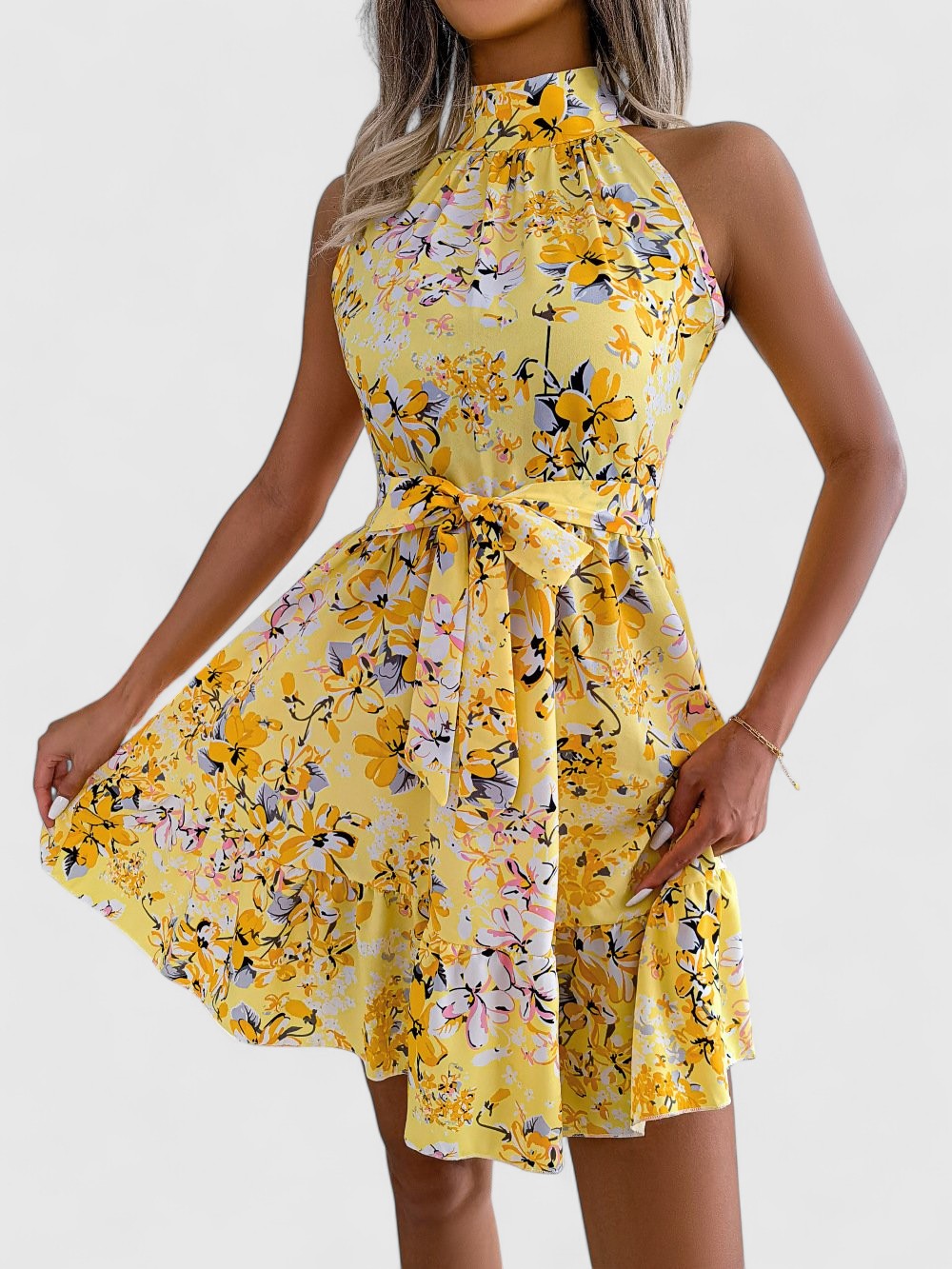 Florence Halter Mini Dress with Flared Hem