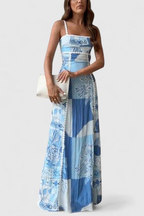 Graham Patchwork Maxi Dress with Boho-Inspired Print