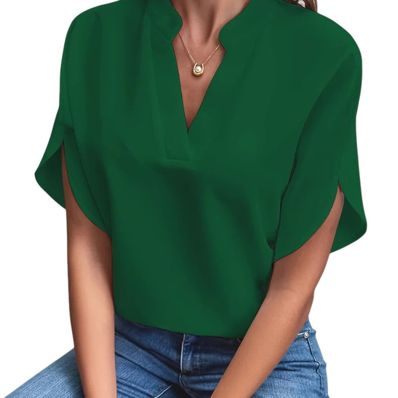 Julietta - Split Neck Blouse with Tulip Sleeves for Casual Workwear