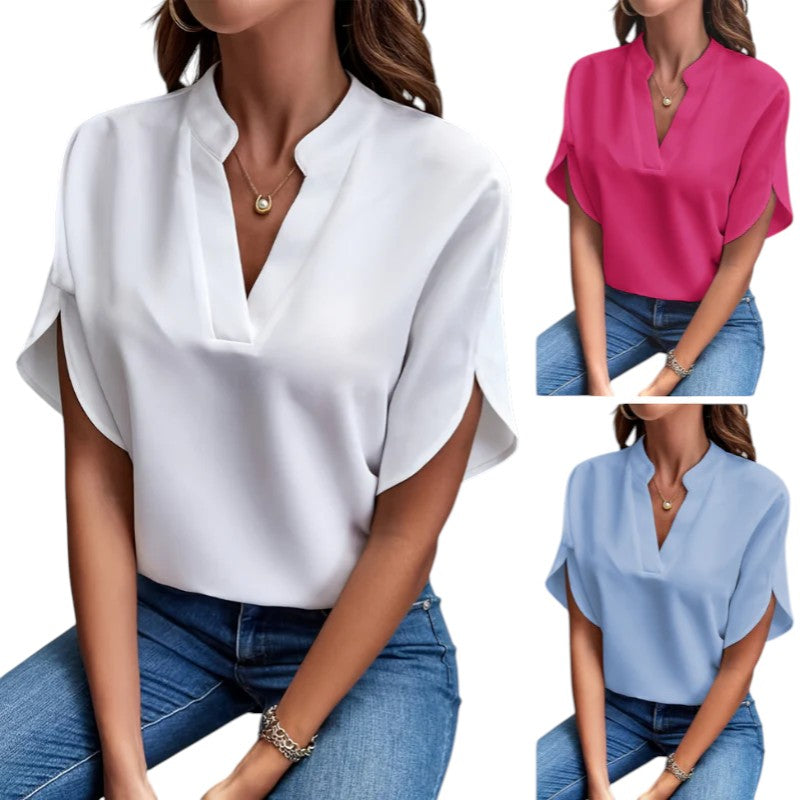 Julietta - Split Neck Blouse with Tulip Sleeves for Casual Workwear