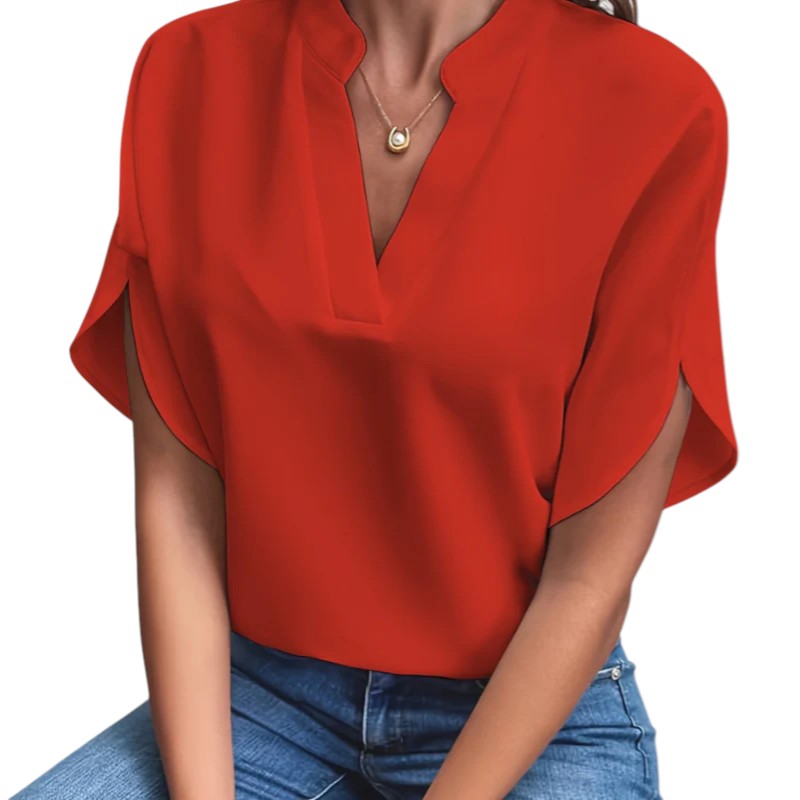 Julietta - Split Neck Blouse with Tulip Sleeves for Casual Workwear