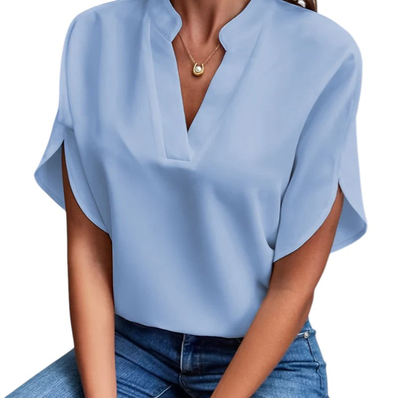 Julietta - Split Neck Blouse with Tulip Sleeves for Casual Workwear