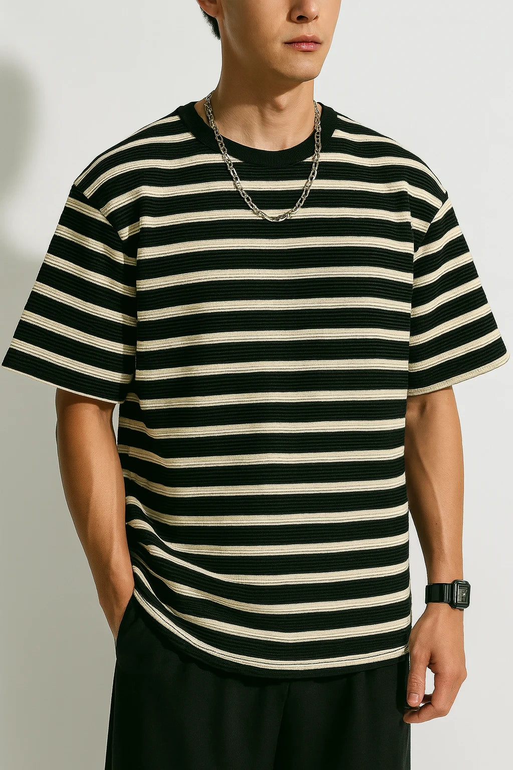 Leo - Oversized Striped T-Shirt with Ribbed Texture for Casual Streetwear