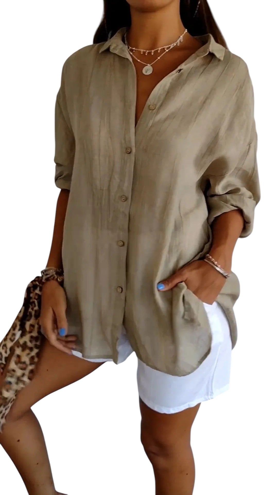 Leontine - Button-Up Shirt with Relaxed Fit and Textured Finish