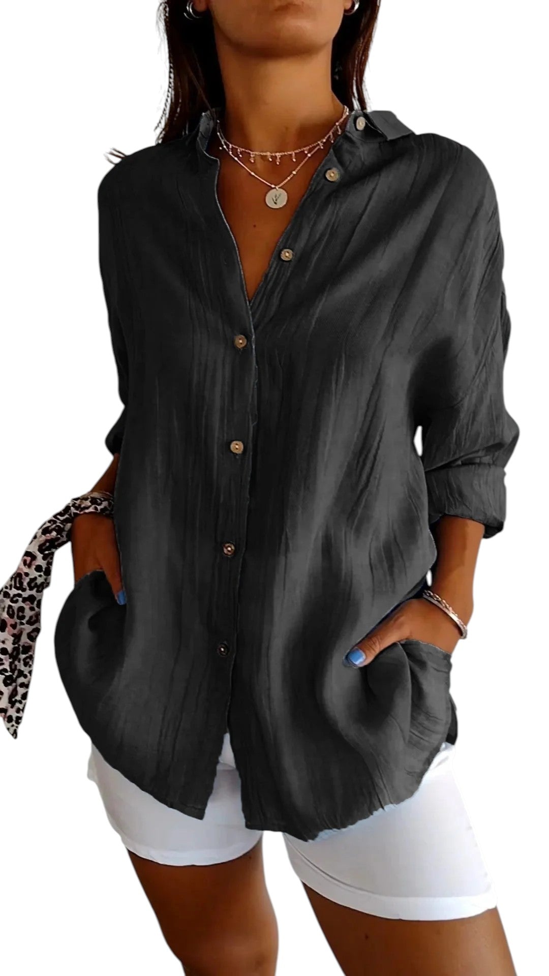 Leontine - Button-Up Shirt with Relaxed Fit and Textured Finish
