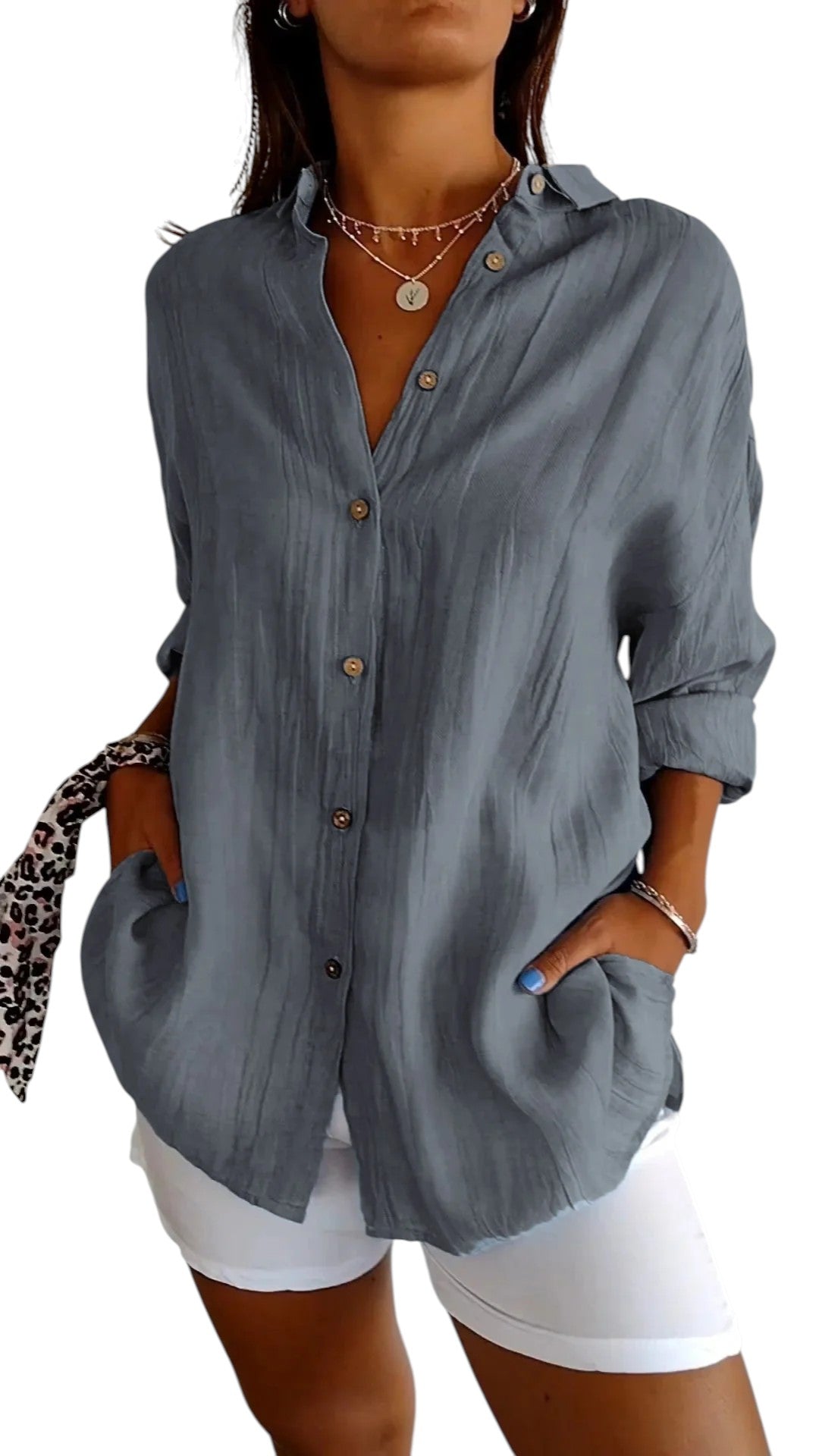 Leontine - Button-Up Shirt with Relaxed Fit and Textured Finish