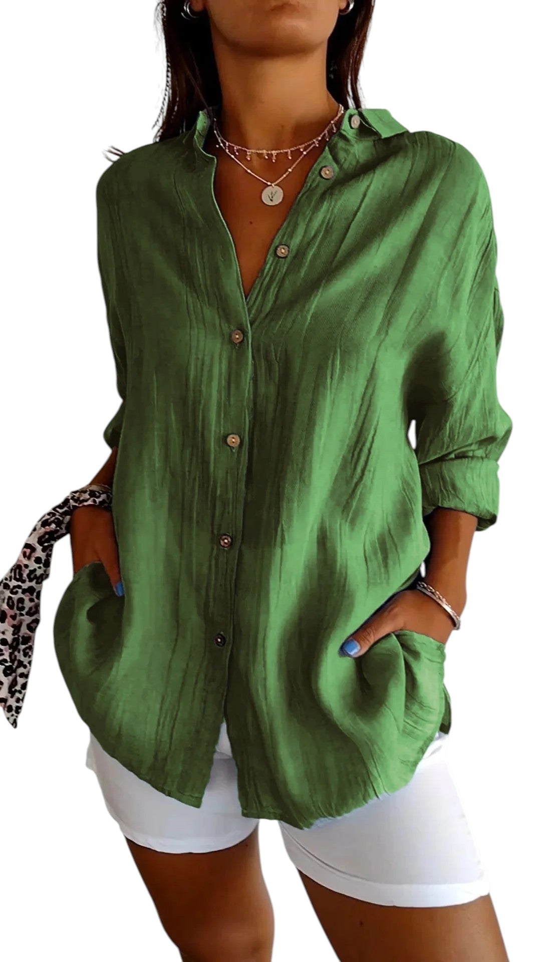 Leontine - Button-Up Shirt with Relaxed Fit and Textured Finish