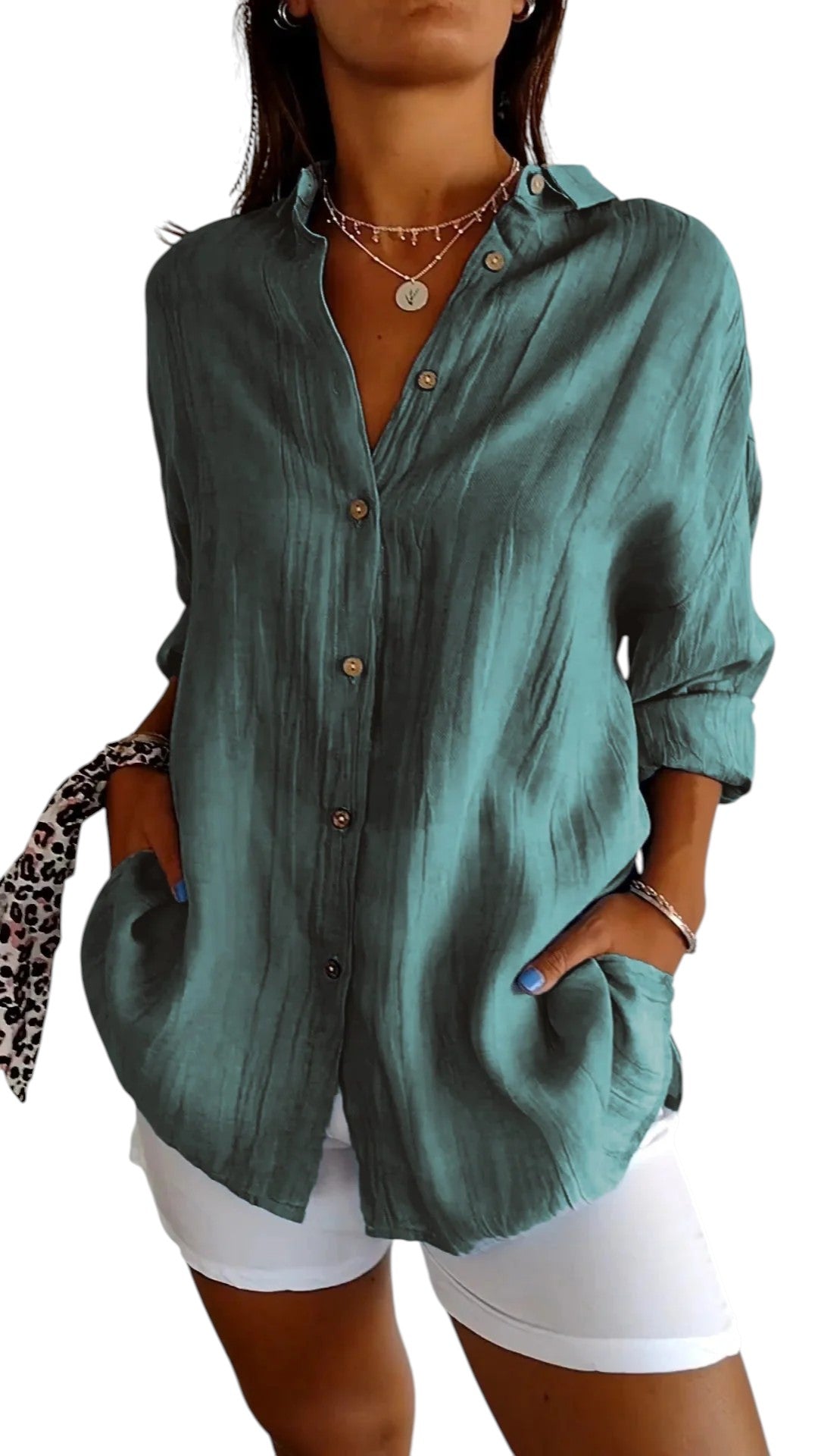 Leontine - Button-Up Shirt with Relaxed Fit and Textured Finish