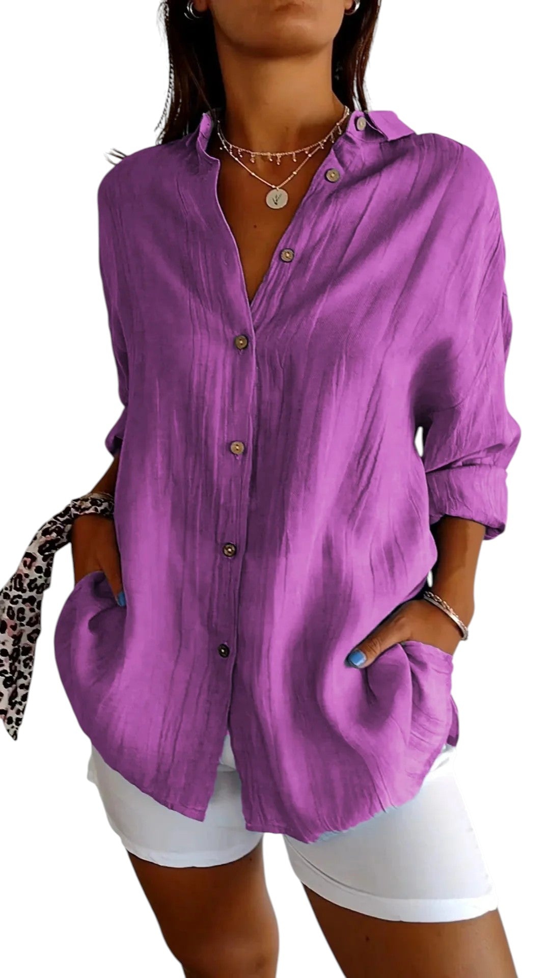Leontine - Button-Up Shirt with Relaxed Fit and Textured Finish