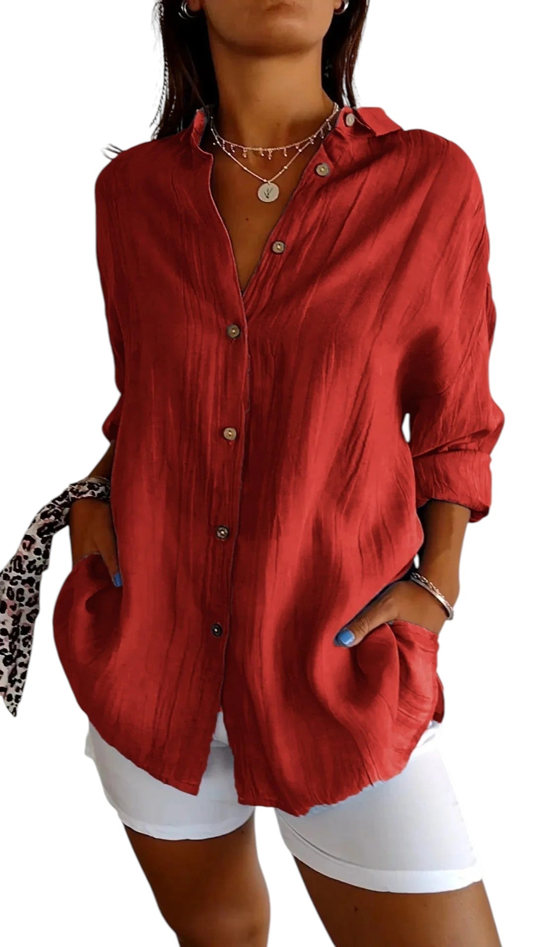 Leontine - Button-Up Shirt with Relaxed Fit and Textured Finish