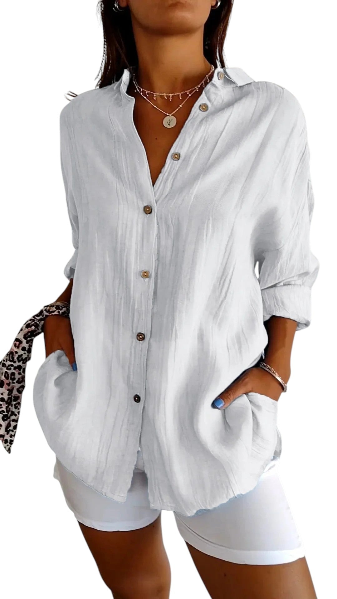 Leontine - Button-Up Shirt with Relaxed Fit and Textured Finish
