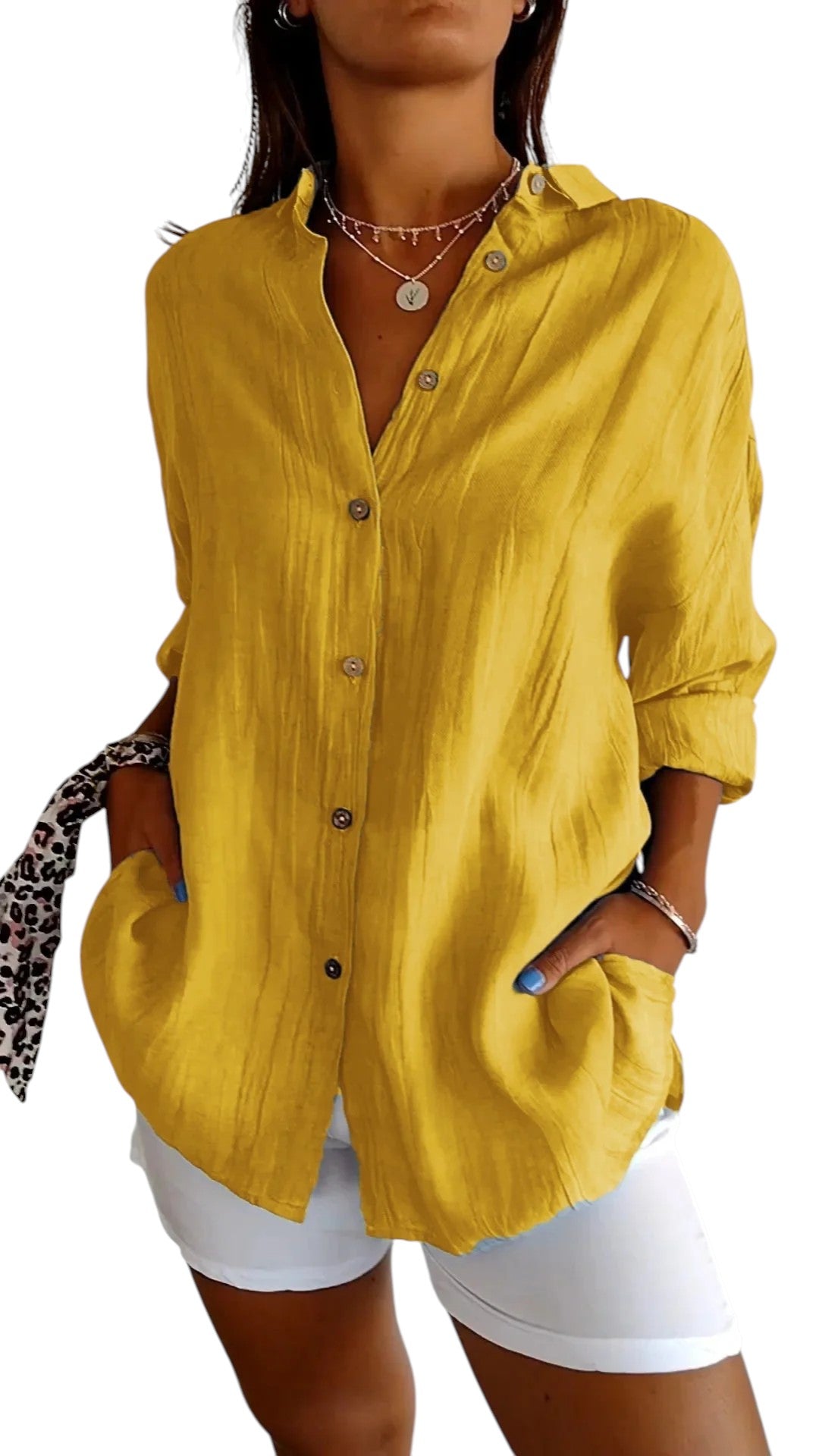 Leontine - Button-Up Shirt with Relaxed Fit and Textured Finish