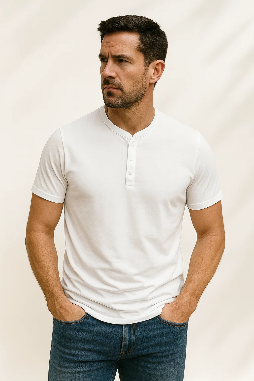 Lucas - Henley T-Shirt with Button Placket and Athletic Fit