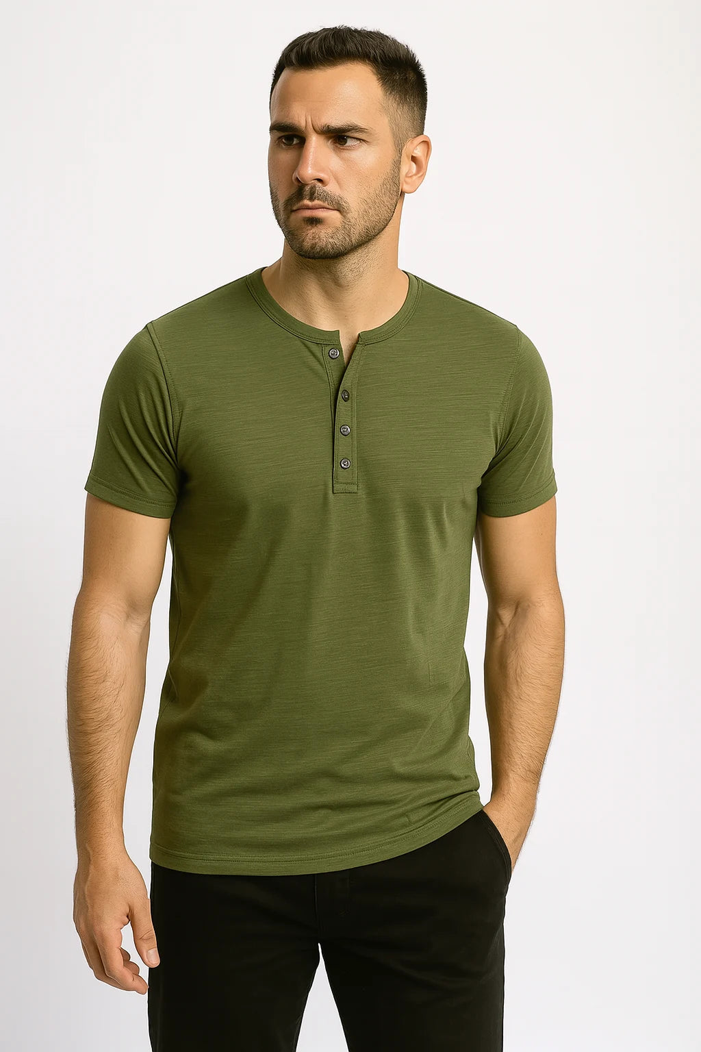 Lucas - Henley T-Shirt with Button Placket and Athletic Fit