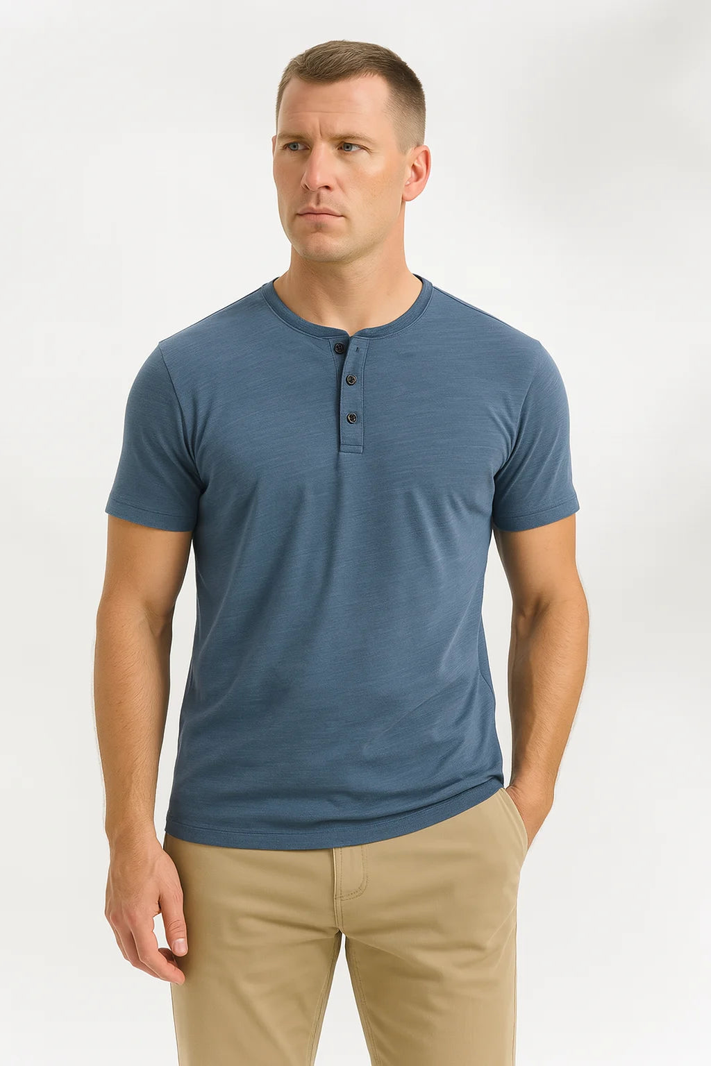 Lucas - Henley T-Shirt with Button Placket and Athletic Fit
