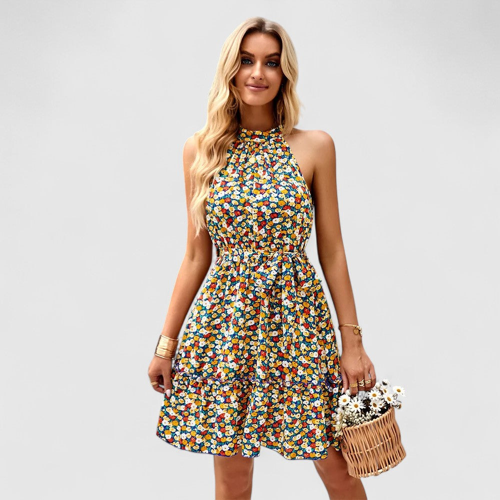 Maribel Halter Mini Dress with Tiered Skirt for Summer Outfits