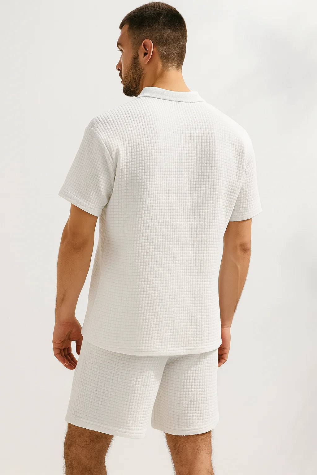 Miles - Textured Polo Shirt and Shorts Set with Quarter-Zip Neckline