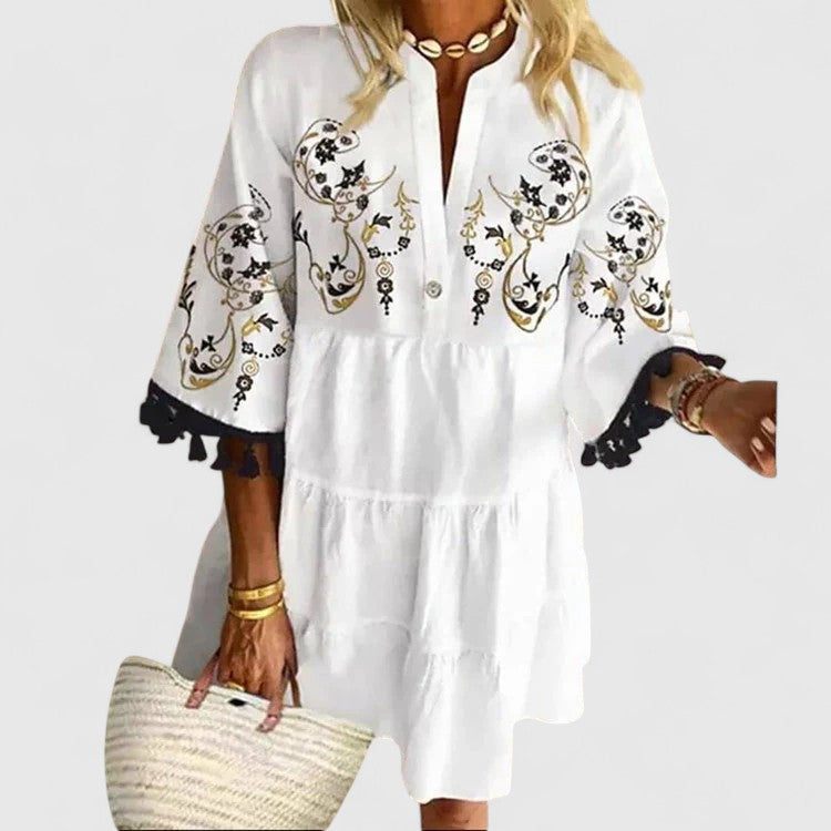 Nadine Tunic Dress with Embroidered Sleeves for Casual Boho Looks