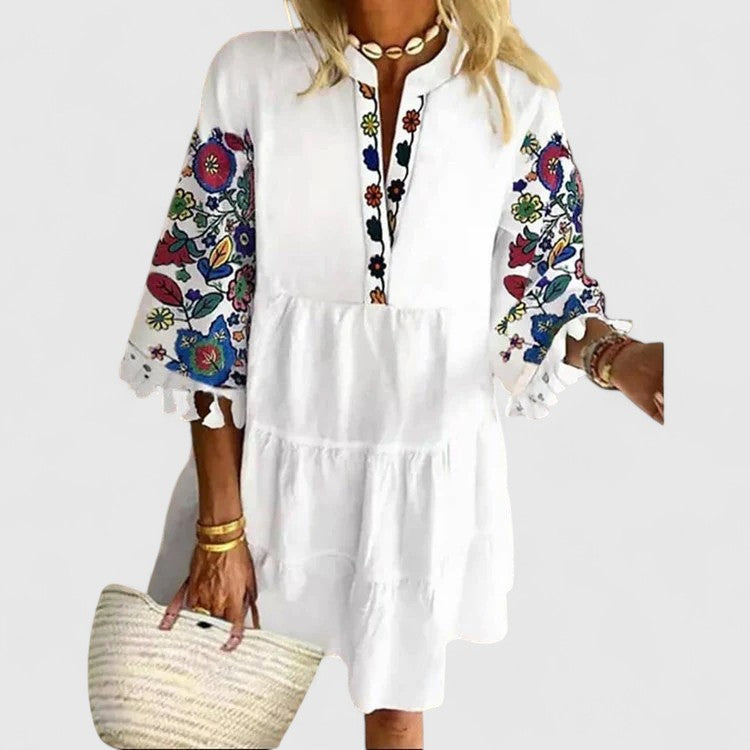 Nadine Tunic Dress with Embroidered Sleeves for Casual Boho Looks