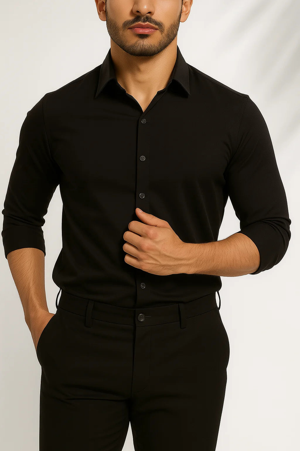 Nathan - Slim-Fit Dress Shirt with Spread Collar for Office or Formal Wear