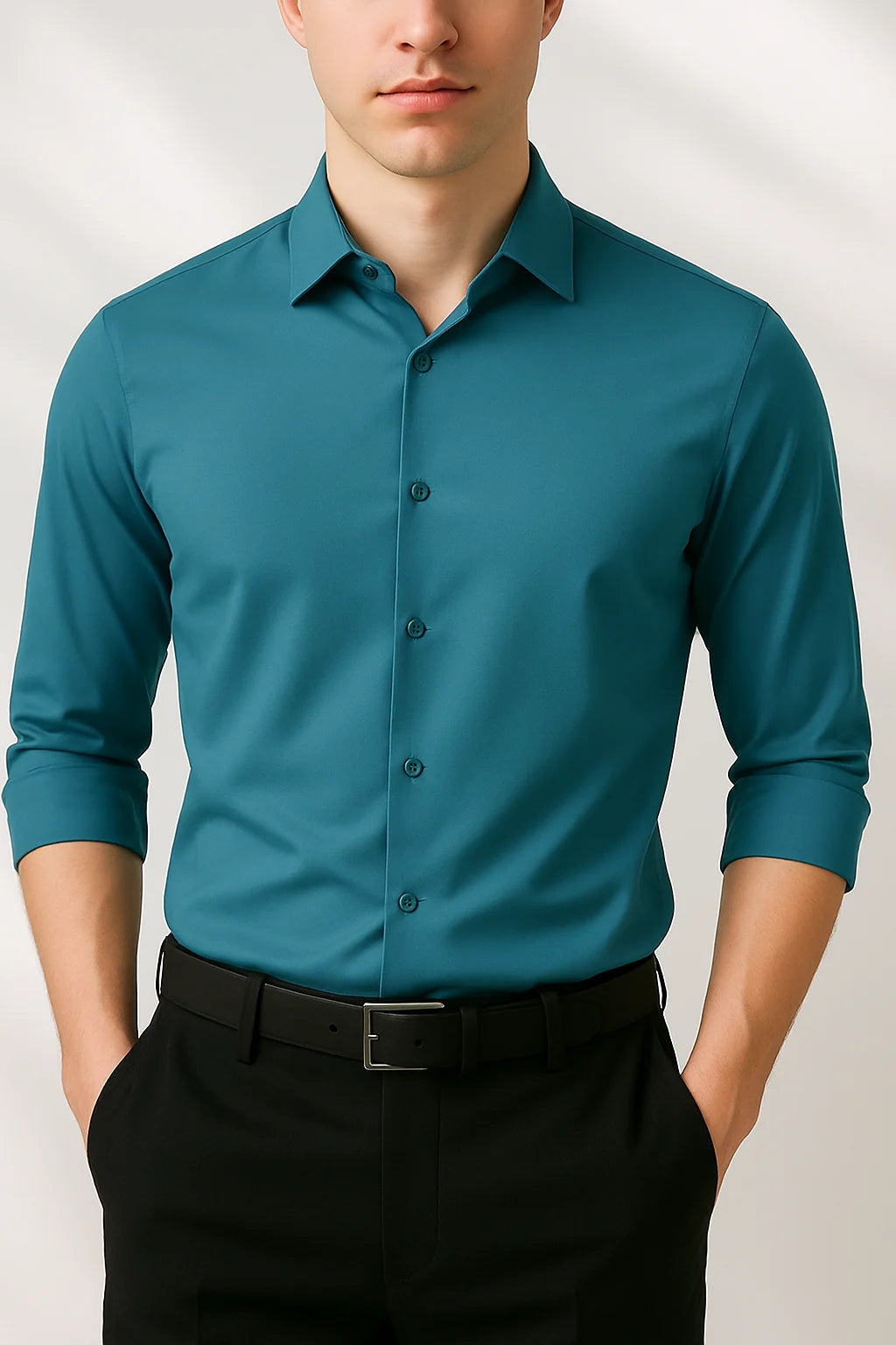 Nathan - Slim-Fit Dress Shirt with Spread Collar for Office or Formal Wear