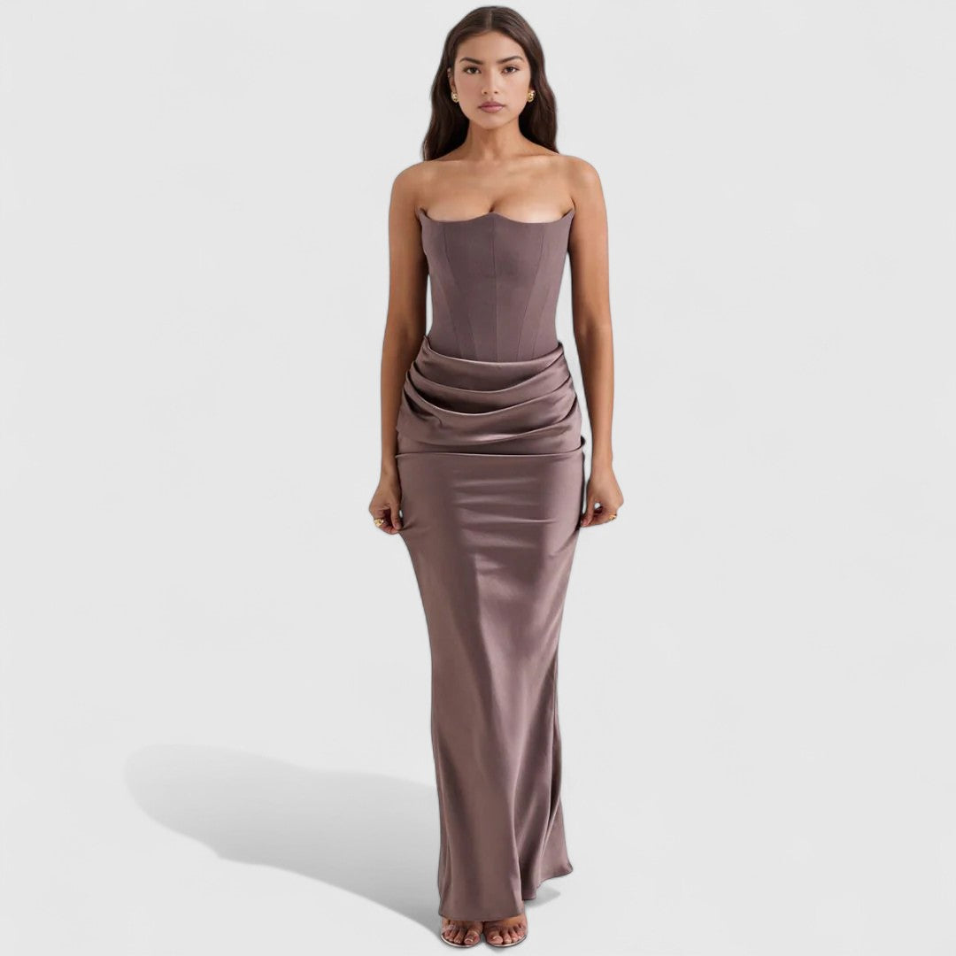 Odette Strapless Bodycon Maxi Dress with Draped Waist Detail for Formal Events
