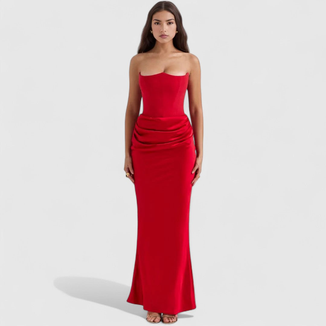 Odette Strapless Bodycon Maxi Dress with Draped Waist Detail for Formal Events