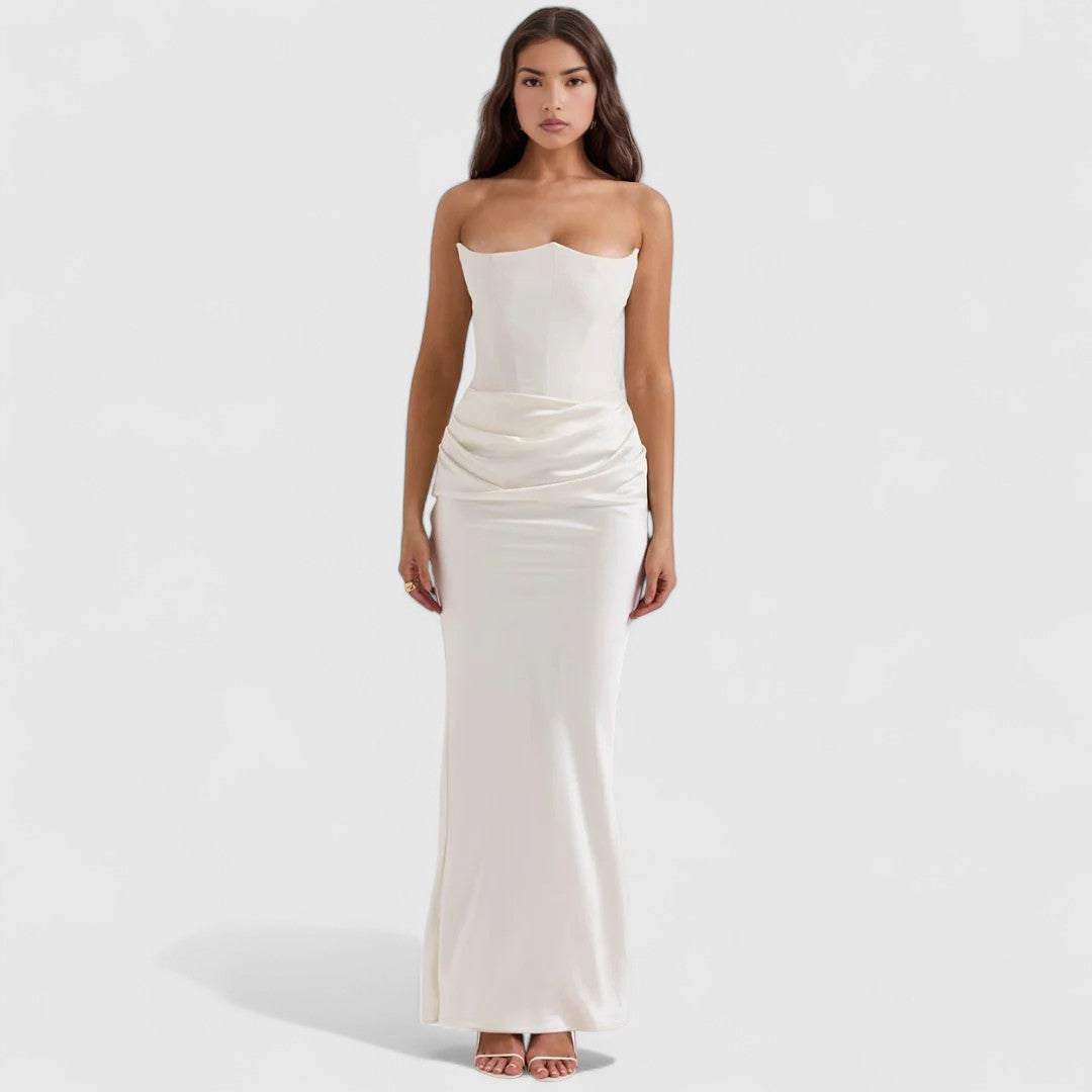 Odette Strapless Bodycon Maxi Dress with Draped Waist Detail for Formal Events