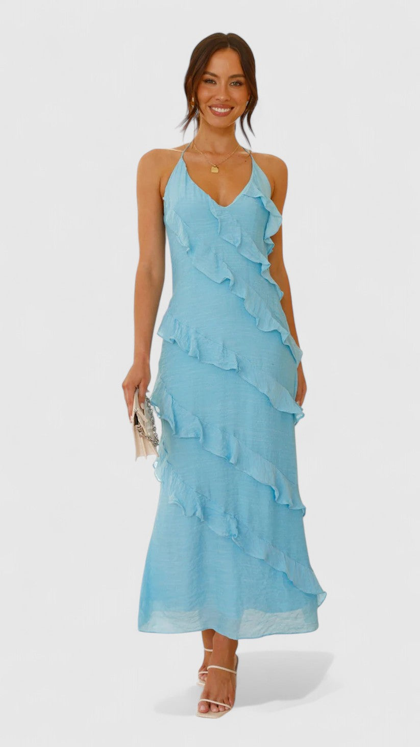 Seraphina Maxi Dress with Cascading Ruffle Layers for Eveningwear