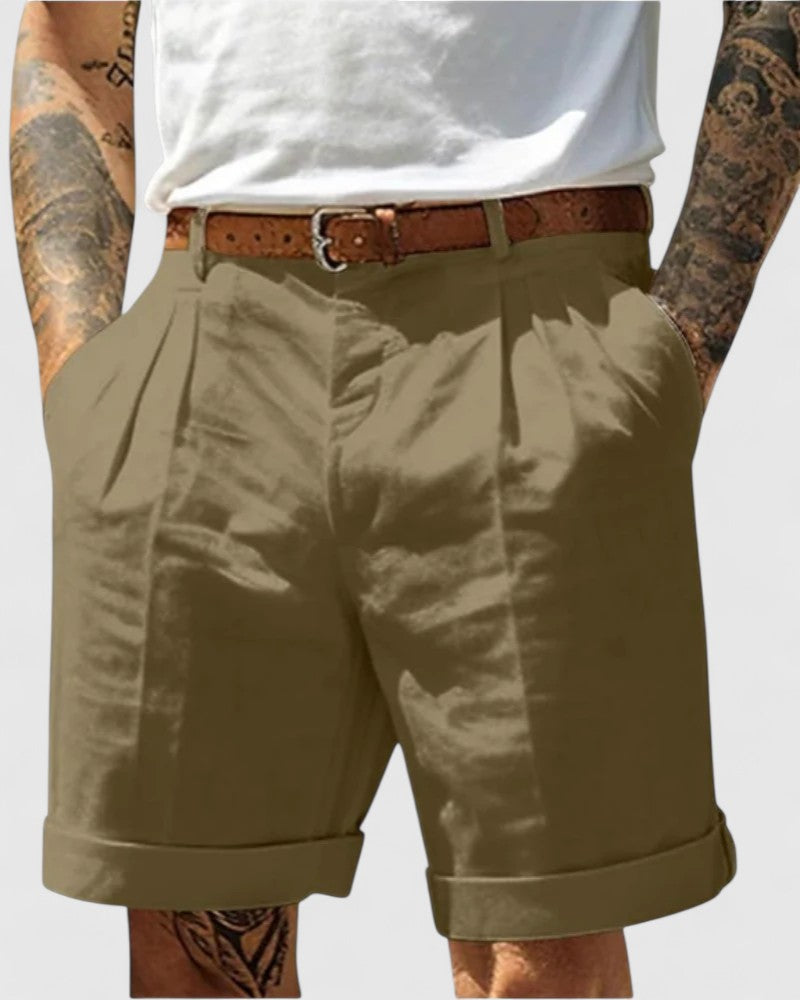 Simon - Pleated Shorts with Cuffed Hem for Smart Summer Outfits
