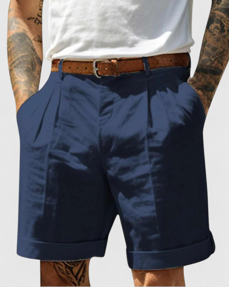 Simon - Pleated Shorts with Cuffed Hem for Smart Summer Outfits