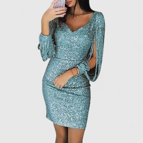 Valencia Bodycon Dress with Draped Fringe Sleeves for Eveningwear