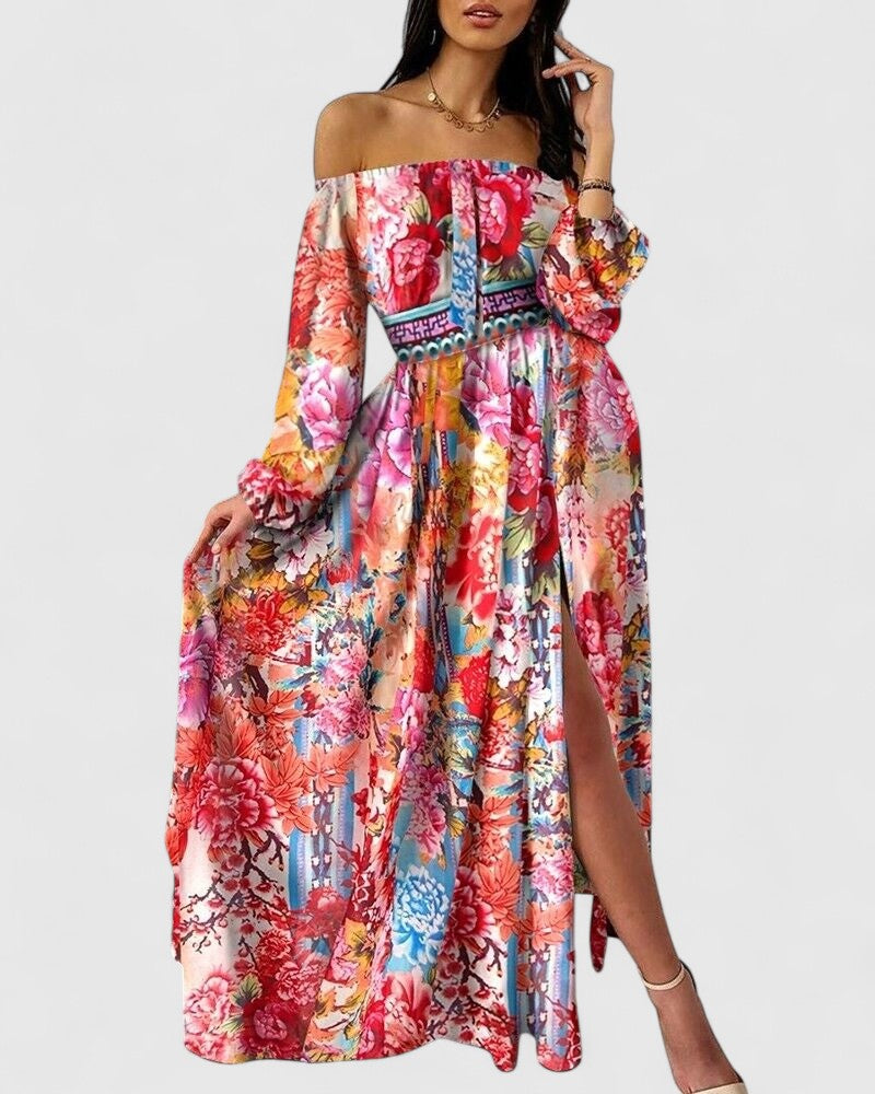 Alessia Off-Shoulder Maxi Dress with Vibrant Floral Print