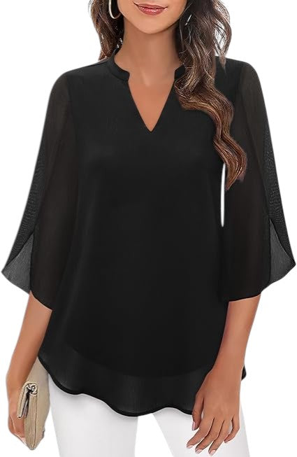 Anneliese - Flowy Blouse with Sheer Sleeves for Summer Outfits