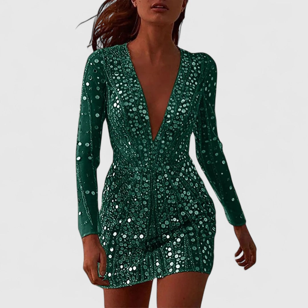 Arielle Mini Dress with Sequin Polka Detail for Eveningwear