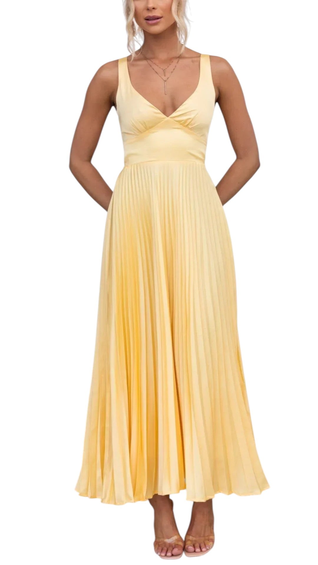Calista - Pleated Maxi Dress with Empire Waist for Summer Outfits