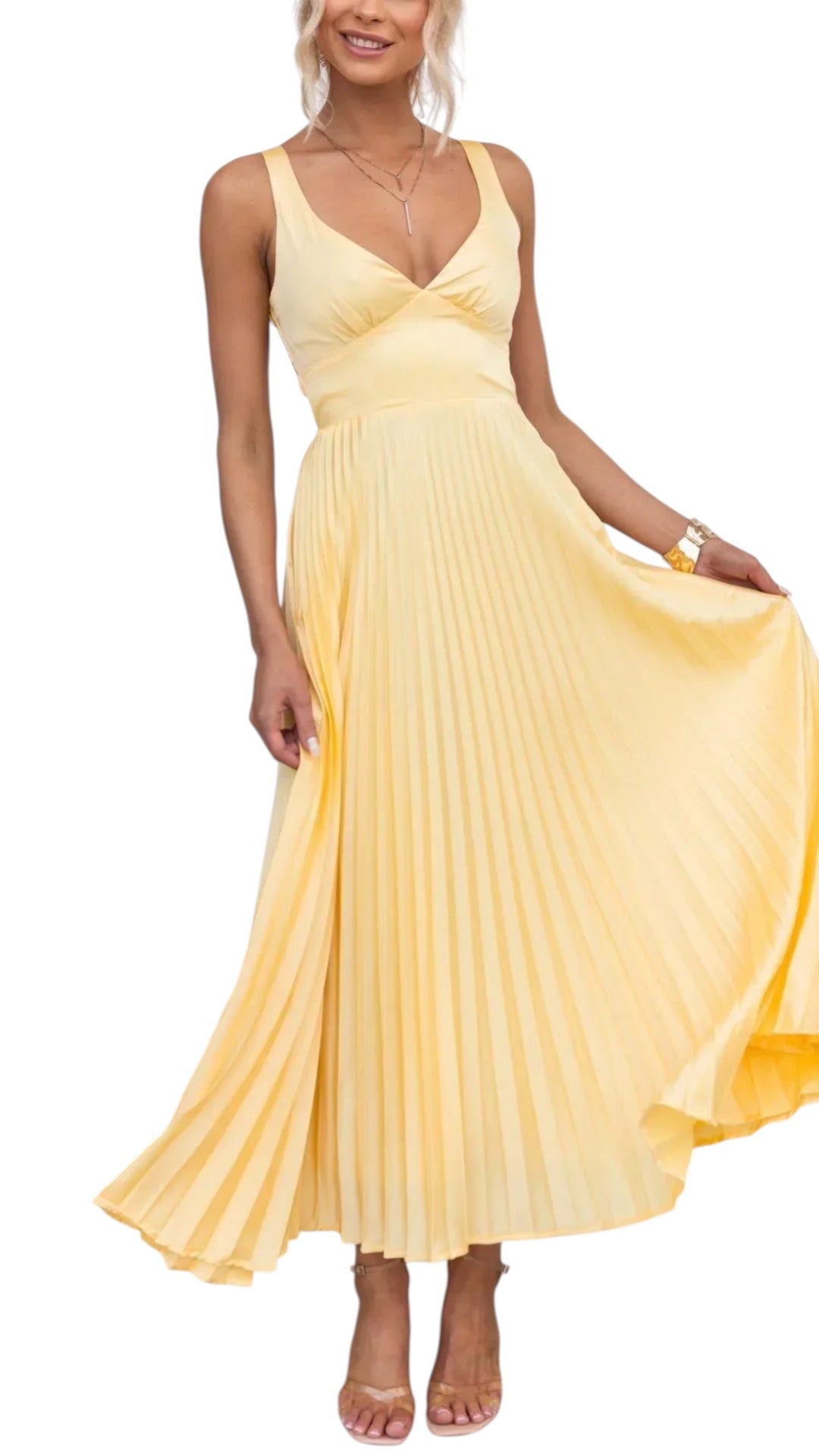 Calista - Pleated Maxi Dress with Empire Waist for Summer Outfits