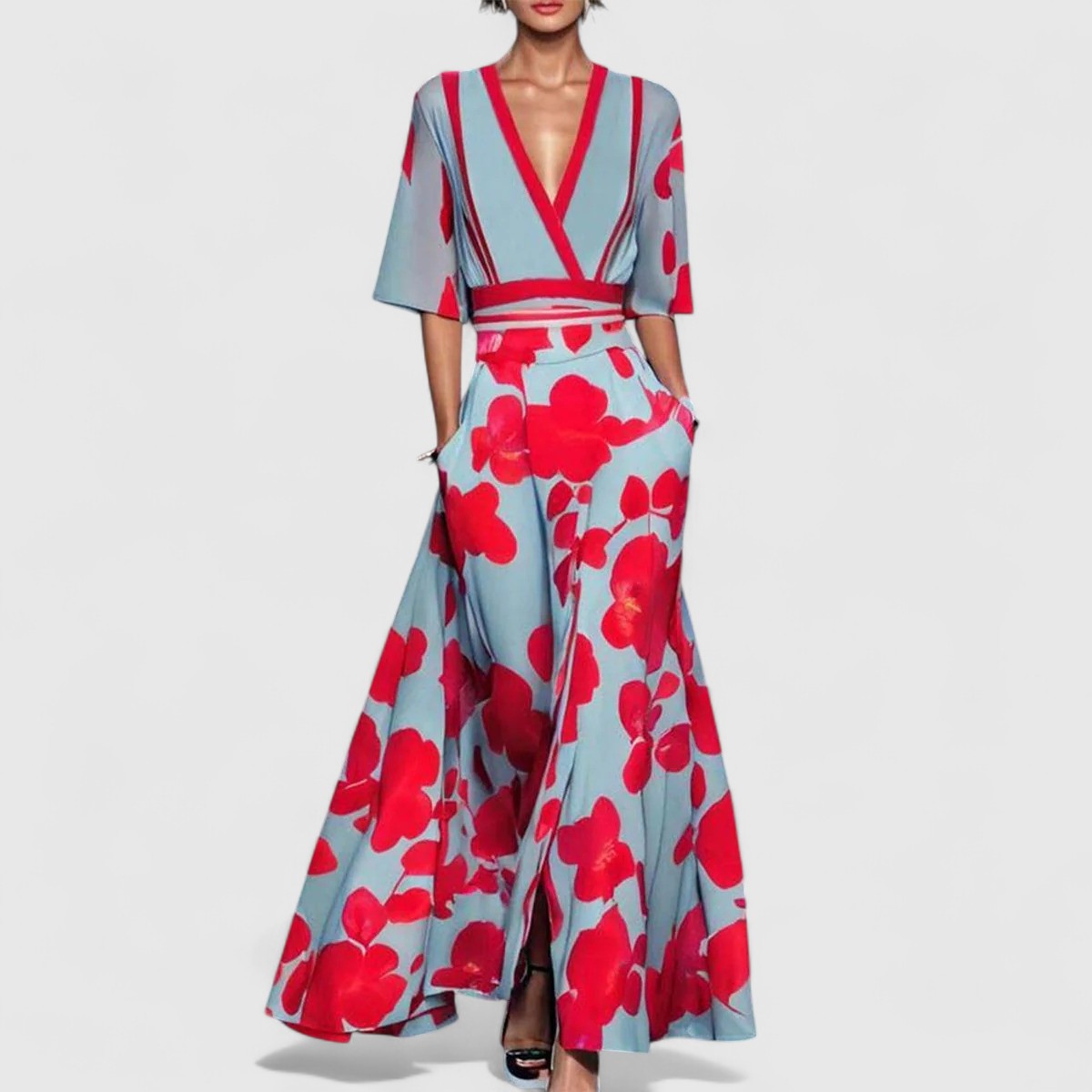 Cassian Wide-Sleeve Maxi Dress with Bold Floral Print