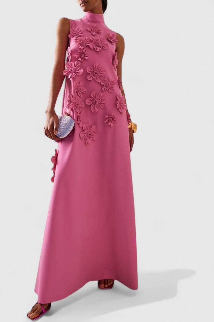 Orion Sleeveless Maxi Dress with 3D Floral Appliqué
