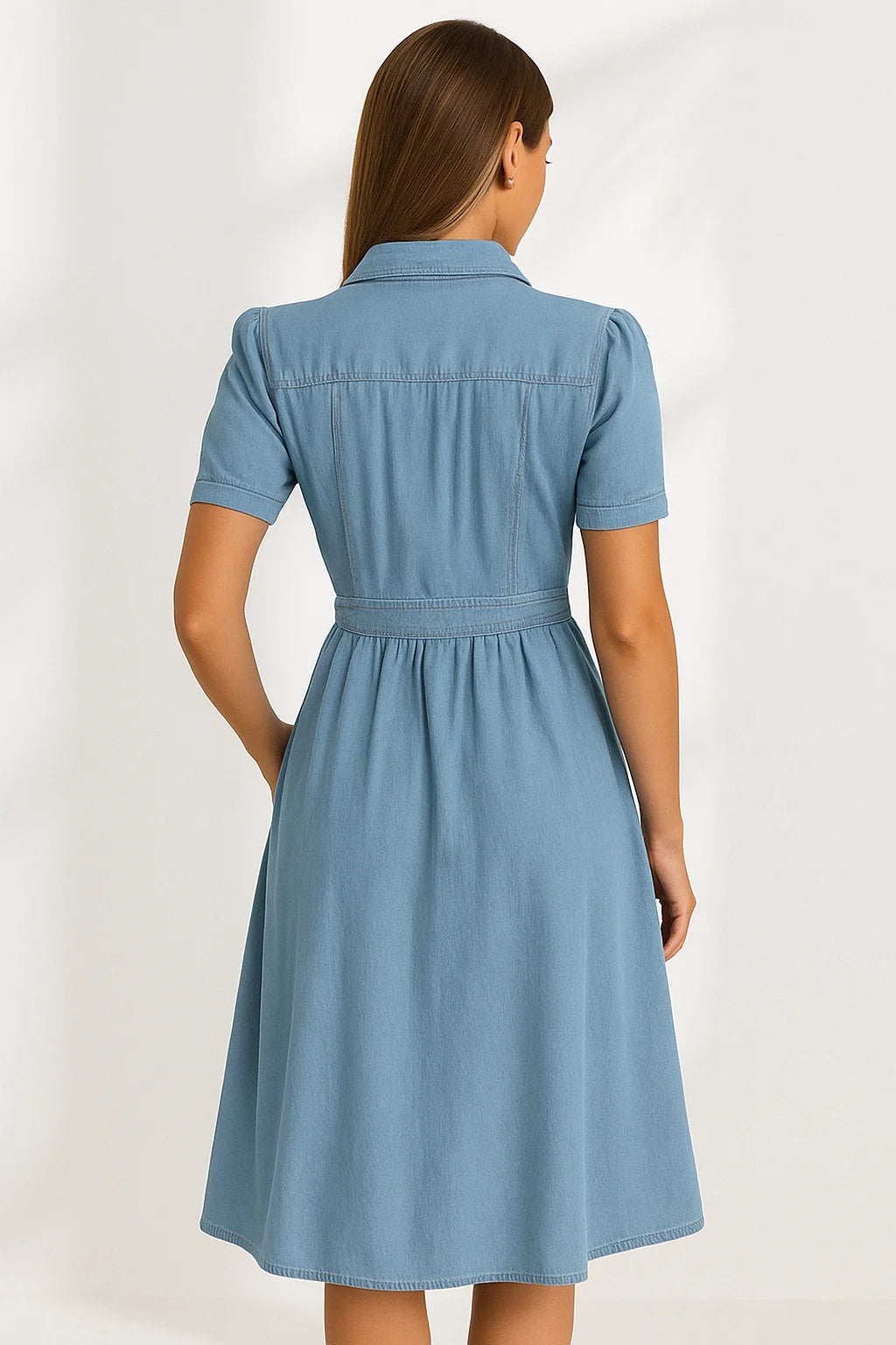 Emma - Button Front Shirt Dress with A-Line Silhouette and Chest Pockets